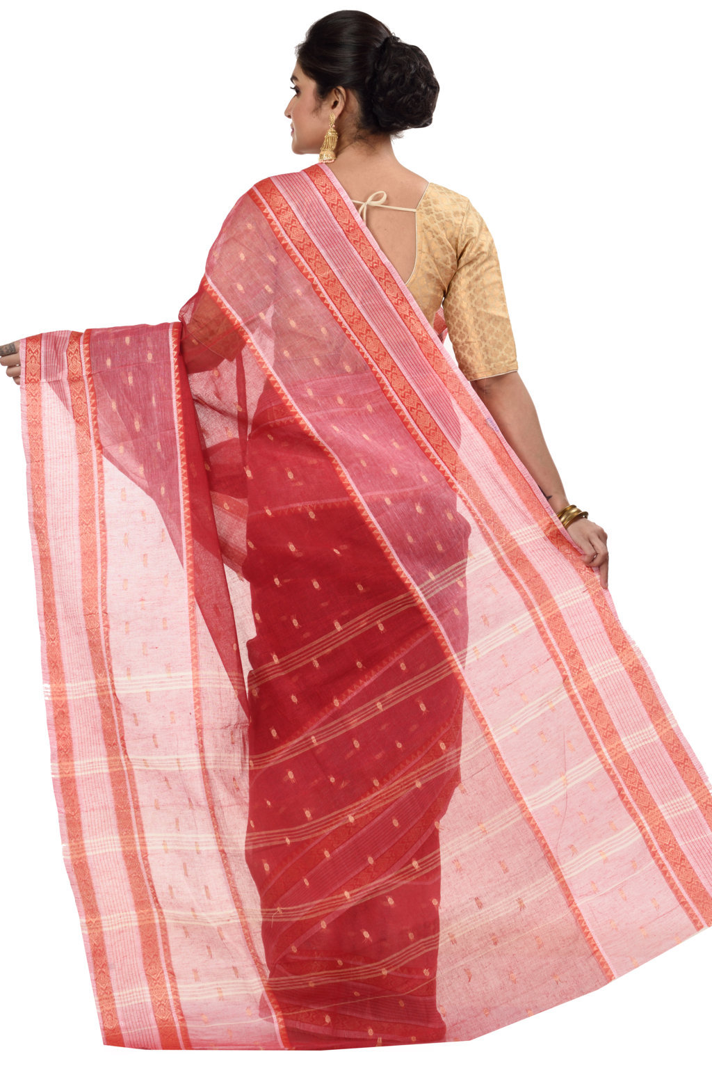 Red Pure Cotton Debdash Tant Saree (353)